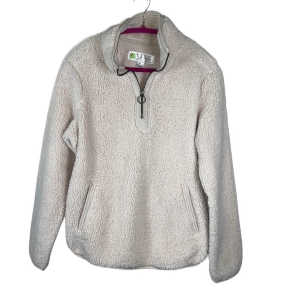 Halcyon Cream Off White Pullover Faux Fur Fleece Teddy Sweatshirt Size M